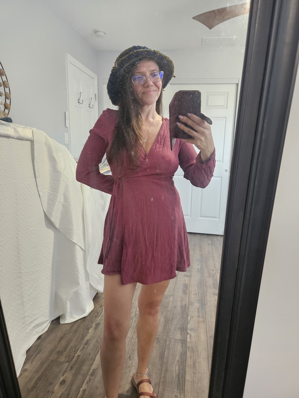 Women’s Plum V-Neck Long Sleeve Wrap Dress - Picture 5 of 10